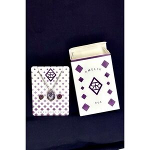 AMELIA RUE Purple‎ Pear Shaped Natural Amethyst Necklace & Earrings Set